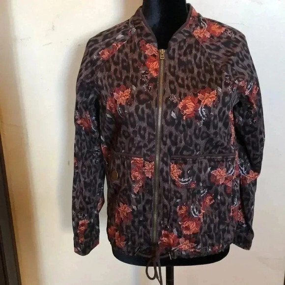 Democracy brown Leopard jacket with flowers excellent condition size small - Picture 1 of 6